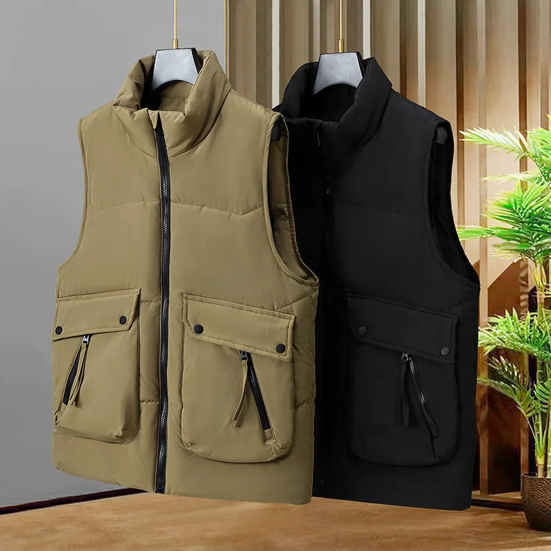 

Winter Solid Casual Vest Men Parkas Warm Sleeveless Jacket Thick Windproof Waistcoat Hipster Outwear Male College Big Size 8XL