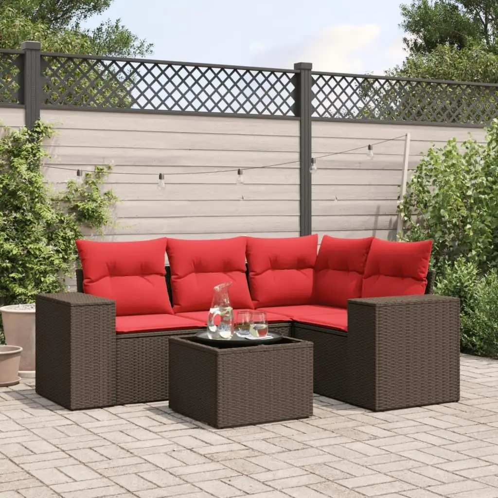 

Cozy 5 Piece Brown Poly Rattan Patio Sofa Set with Comfortable Cushions for Outdoor Furniture