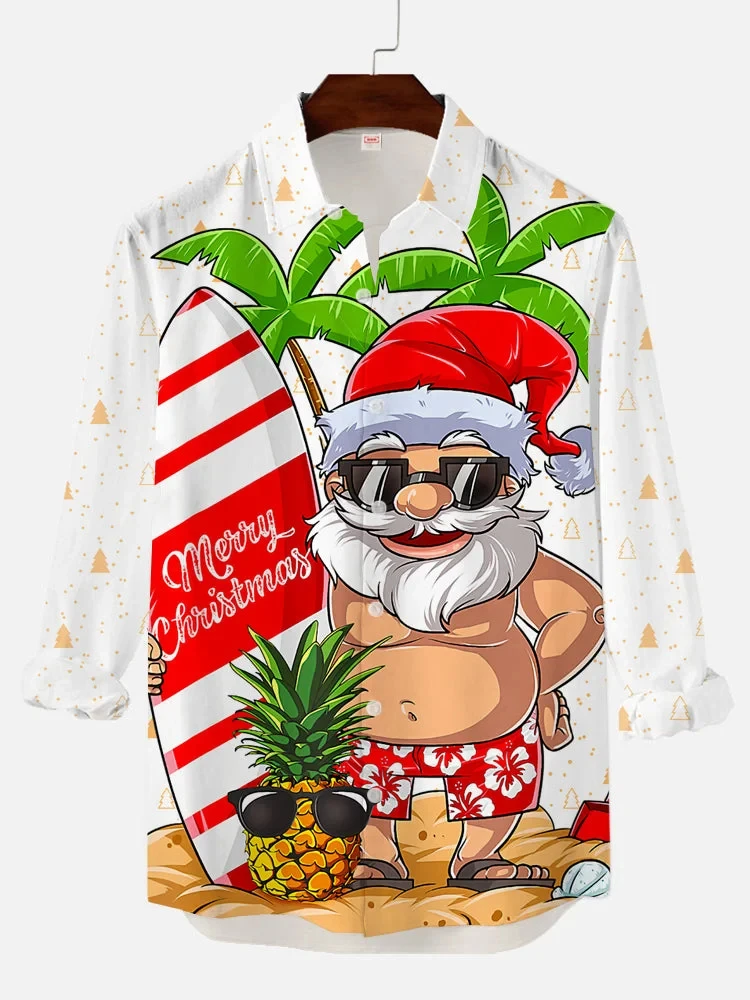 

Christmas Elements Sunbathing Santa Casual Printing Men's Long Sleeve Shirt Party Evening Funny Daily Shirt Collar Button Up