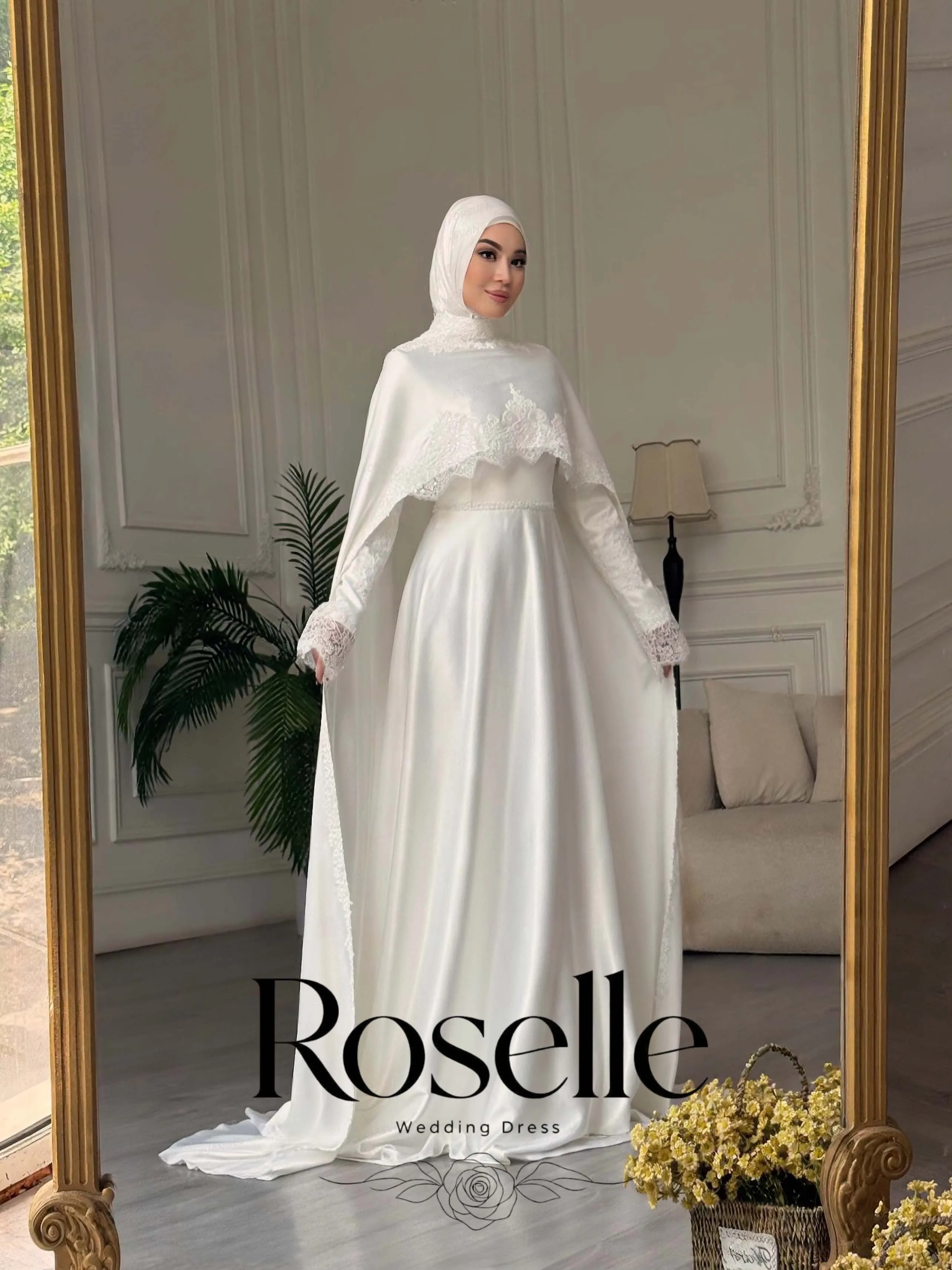 Simple Lace Shawl Arab Wedding Dresses A Line Woman's Formal Long Sleeve Bride Gowns Elegant Customized Vestidos De Novia Muslim