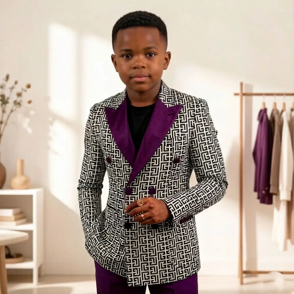 Plaid Boy Suits Wedding Double Breasted Child Tuxedo Outfits 2 Pieces Peak Lapel Formal Birthday Suit for Prom Party Events 2026