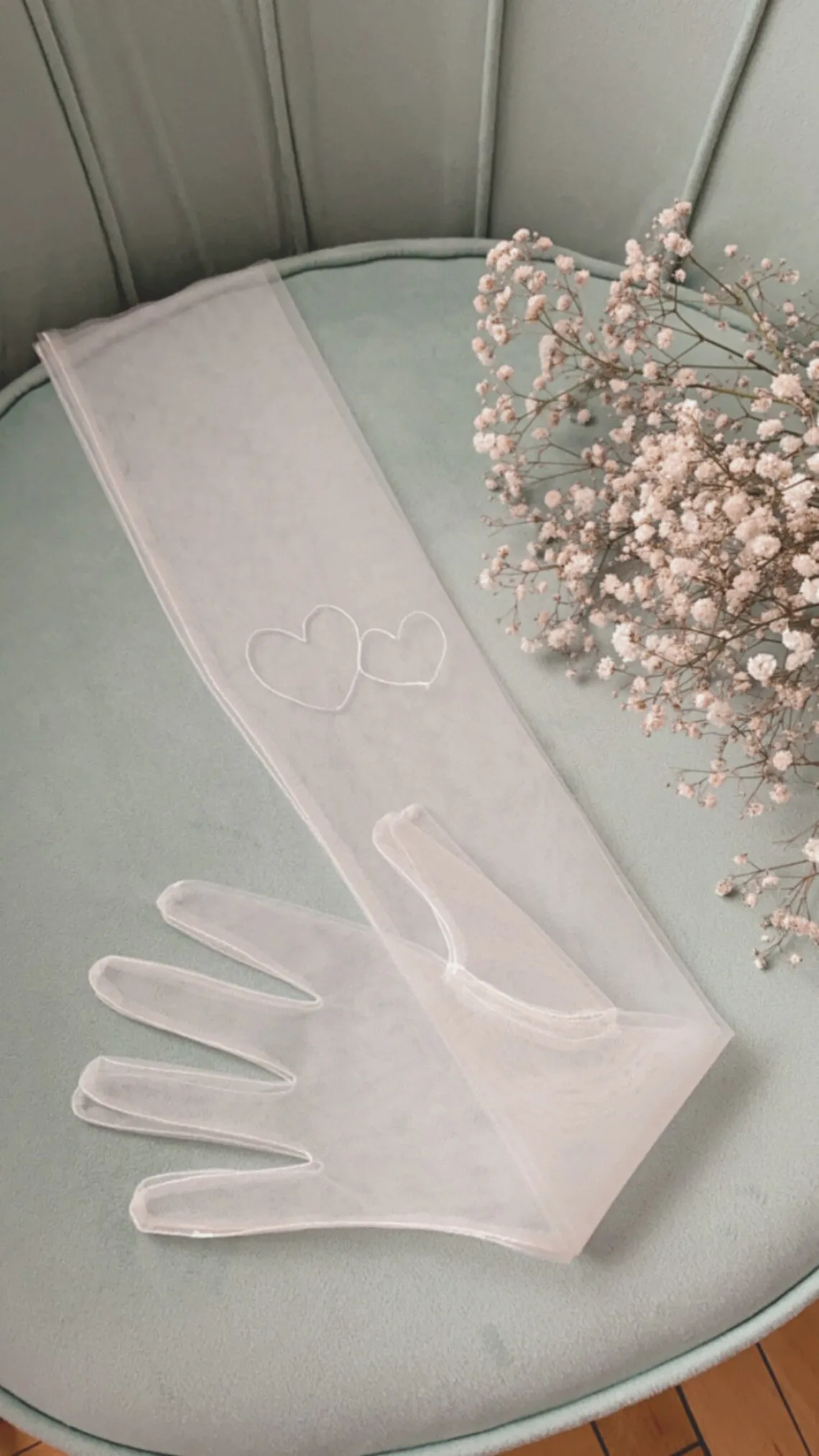 Gants de mariage en tulle doux transparents pour patients, longueur du coude, maille, sans doigts d\'opéra, brodés, cœur personnalisé