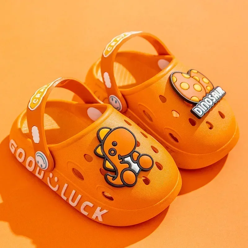 Cute Cartoon Dinosaur Kids Sandals Anti-Collision Toe Soft Sole Baby Slipper Unisex Infant Toddler Indoor Outdoor Beach Play