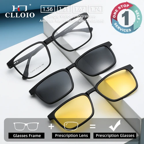 Imagen 1 del producto CLLOIO gafas graduadas con Clip magnético abatible para hombres y mujeres TR90 gafas de sol polarizadas para miopía gafas de conducción de visión nocturna