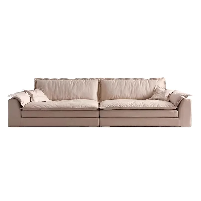 

Cloth sofa 2025 new modern living room straight row down lazy matte cloth cream wind sofa