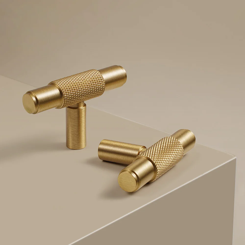 Dooroom Solid Brass Furniture Handles Cross Knurling Cupboard Wardrobe Dresser Drawer Cabinet Knobs Brushed Copper Hardware