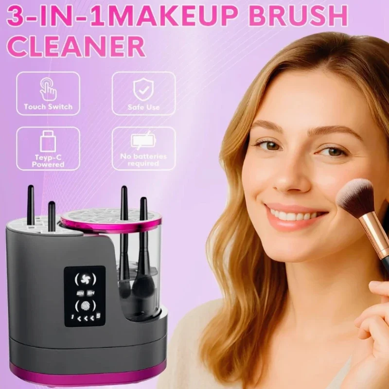 USB 3-in-1 Electric Makeup Brush Cleaner And Dryer Portable Deep Cleaning Beauty Brush Set - Compact Size for On-the-Go Care