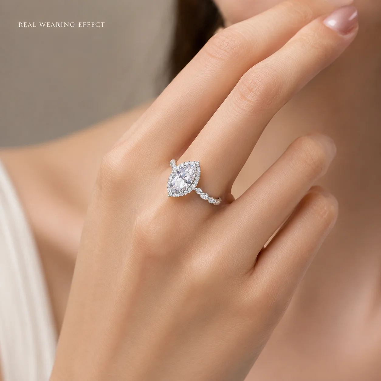 Marquise Cut Moissanite Engagement Ring for Women 7x14mm S925 Sterling Silver Halo Split Shank D Color VVS1 Fine Jewelry