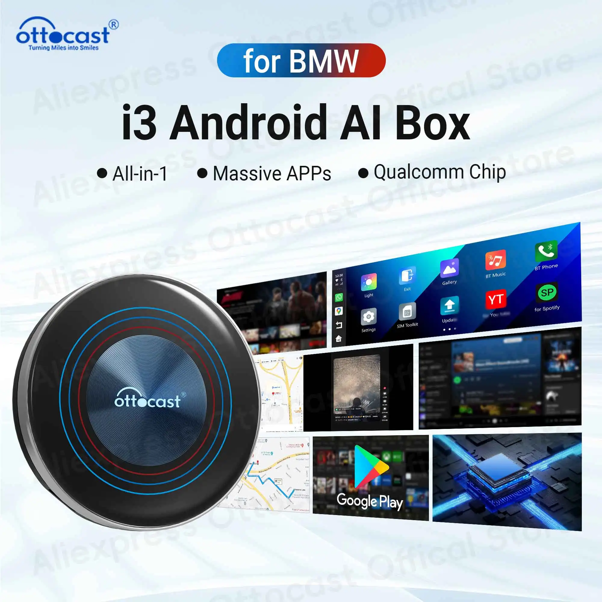 OTTOCAST OttoAiBox i3 Wireless CarPlay AI Box Android 13 TV Box QCM 6125 for Netflix for BMW ID6 ID7 ID8 ID9 Car Accessories