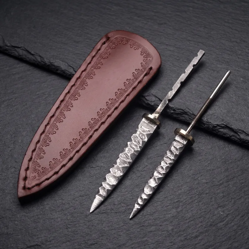 1pc Damascus Steel Tea Knife Blank Tea Needle Billets Dull Blade DIY Hand Forged Straight Fixed Blade Blank for Craft Making