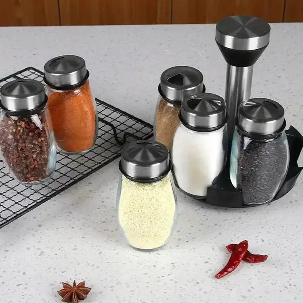 6-Jar Revolving Spice Rack Seasoning Jar Combination Set Rotating Base Seasoning Bottle Spice Storage Container