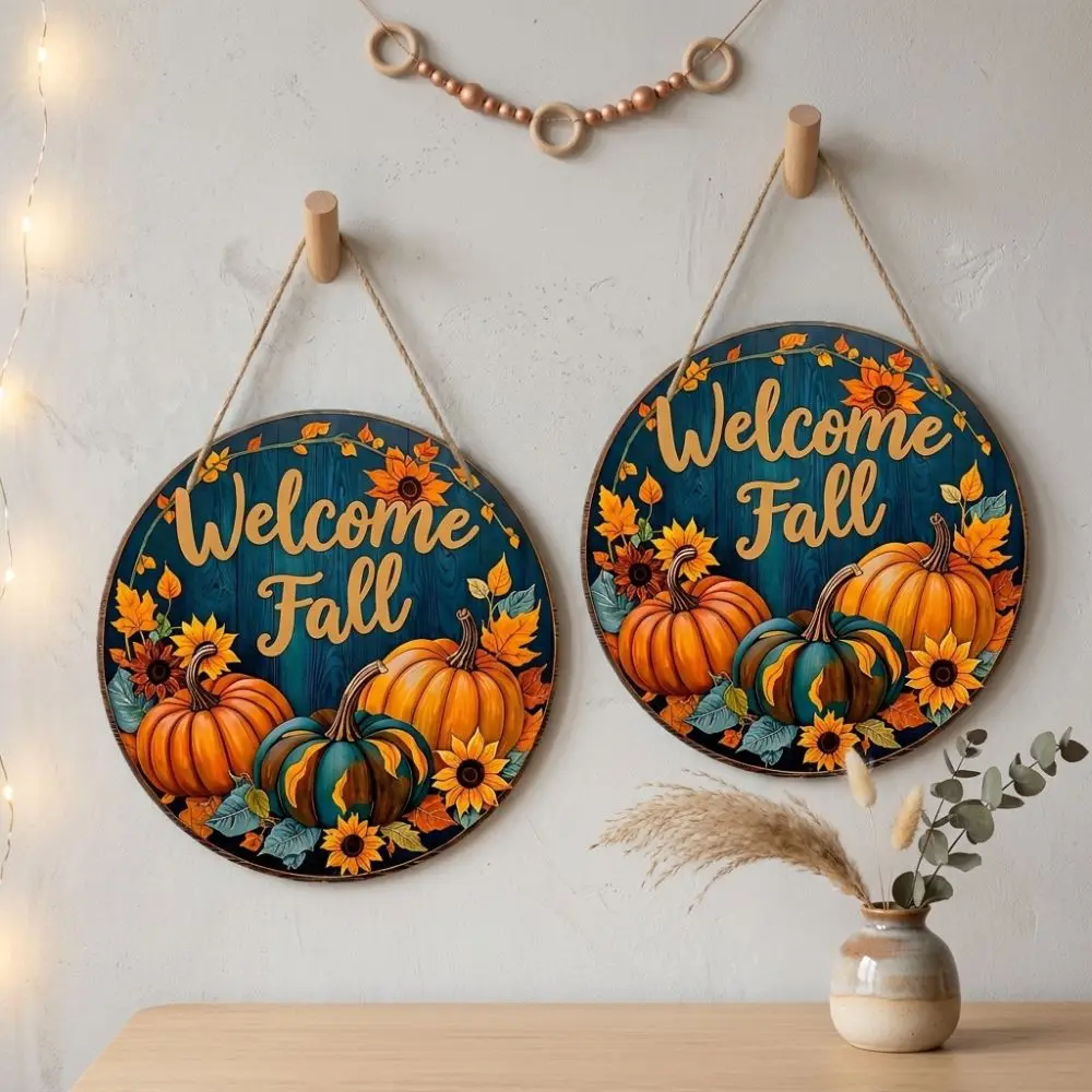 Rustic Welcome Fall Round Wooden Sign Vintage Style Autumn Leaf Autumn Harvest Wall Decor Wear-resistant Long-lasting