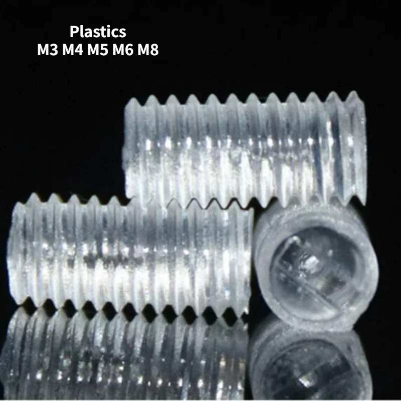 40/50/60/100pcs M3 M4 M5 M6 M8 Transparent Plastic Grub Set Screw Bolt Slotted Set Screw Thread Length 3mm~12mm