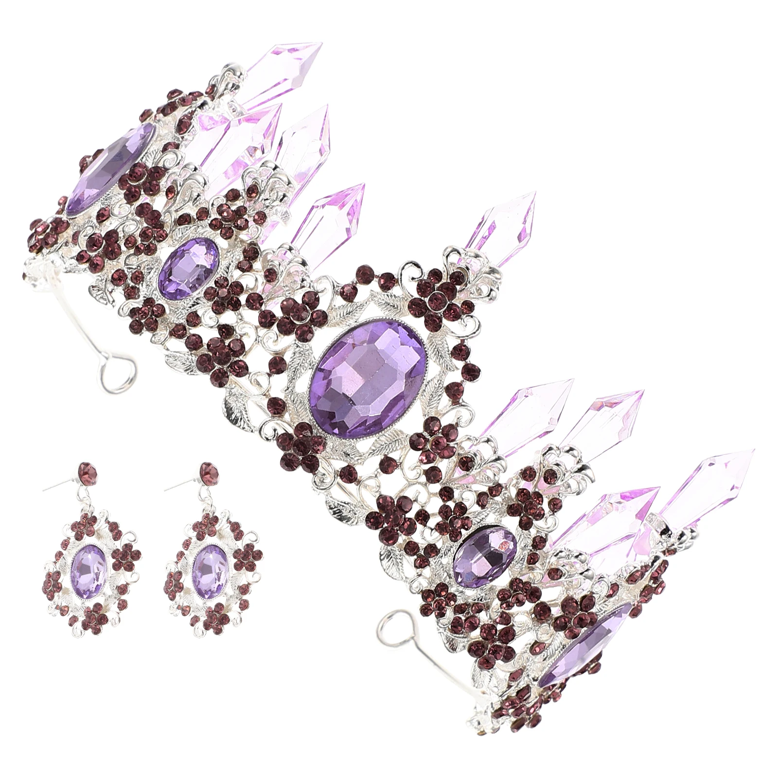 

1 set Crystal Tiara Jewelries Purple Rhinestones Headwear Hair Crystal Earrings Accessories Bridal Jewelries Wedding Banquet