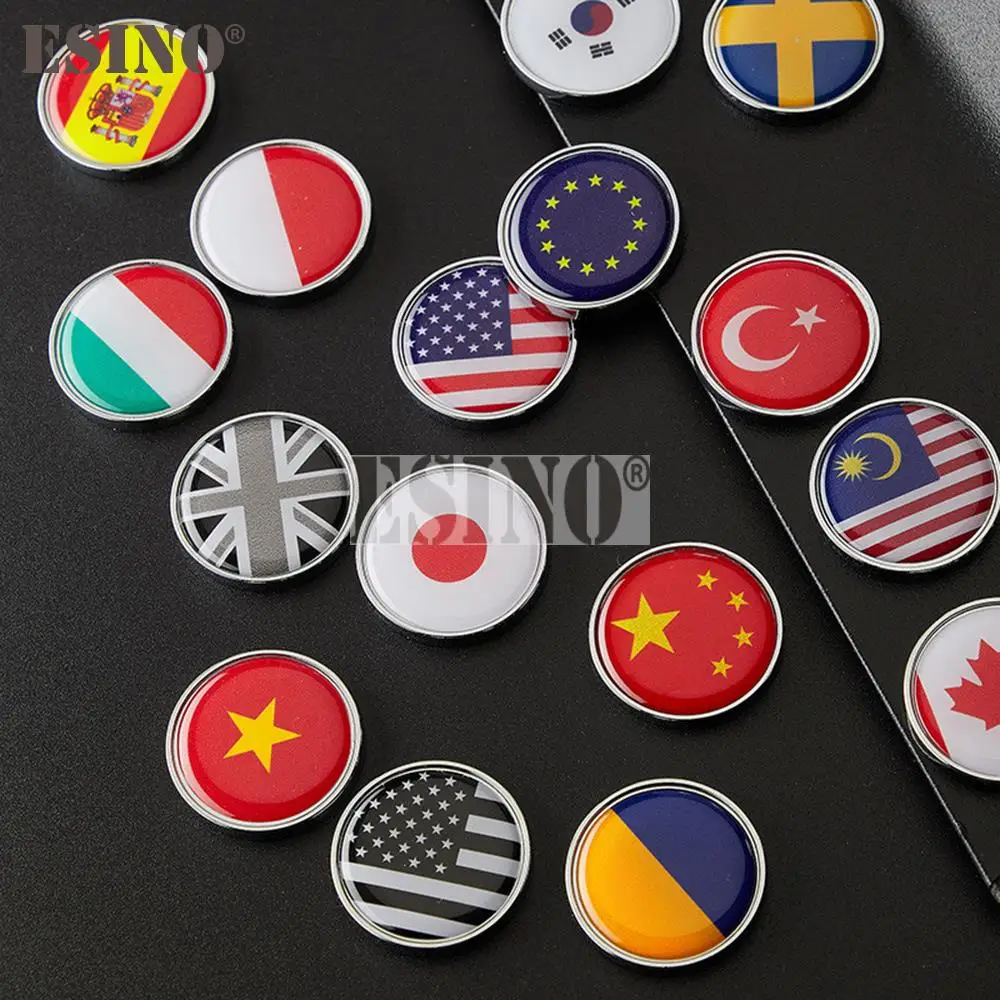 Car Styling National Flag Metal Zinc Alloy with Crystal Epoxy 3D Adhesive Emblem Decorative Badge Sticker Decal Accessory