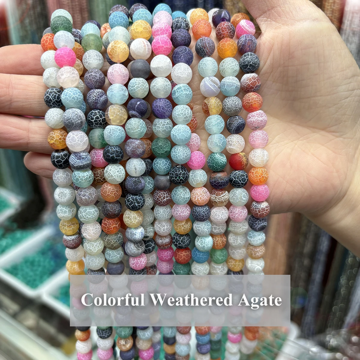Colorful Weathered Agate Beads 4 6 8 10mm Natural Stone Round Loose Beads Bracelets DIY Supplies Mixed Color Jewelry Accessories
