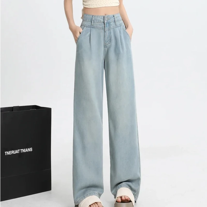 Corea a vita alta moda jeans a gamba larga femminile Y2k vestiti pantaloni larghi ragazza estate pantaloni in denim blu pantaloni a gamba larga per le donne