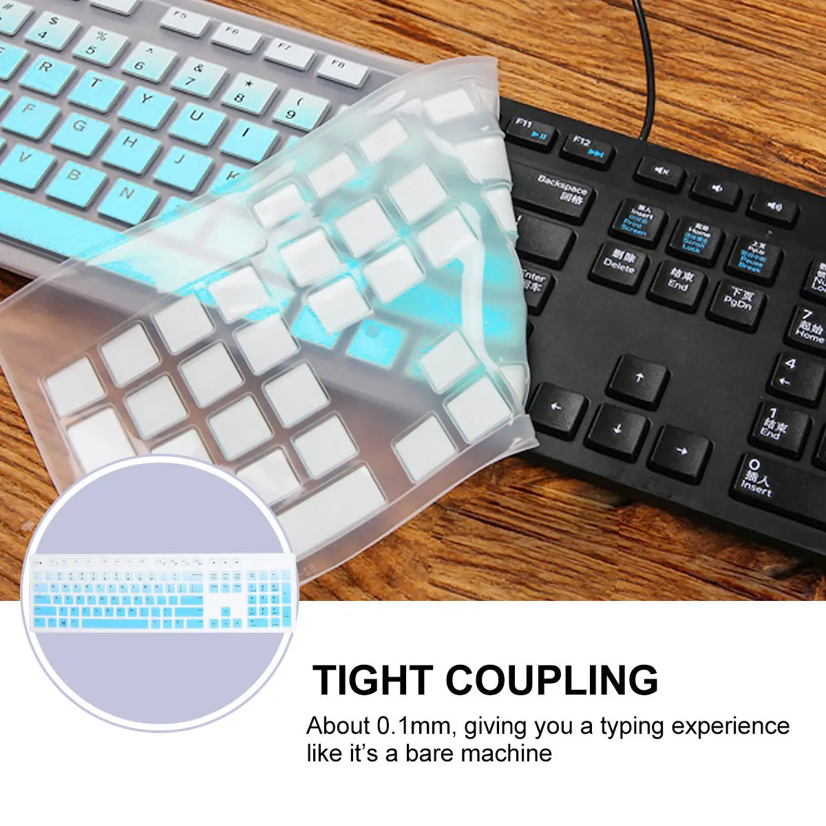 

2pcs Silicone Keyboard Cover Waterproof Dust Proof Thin Skin For Kb216P Kb216T Wk636 Gradient Blue Purple Protective Film