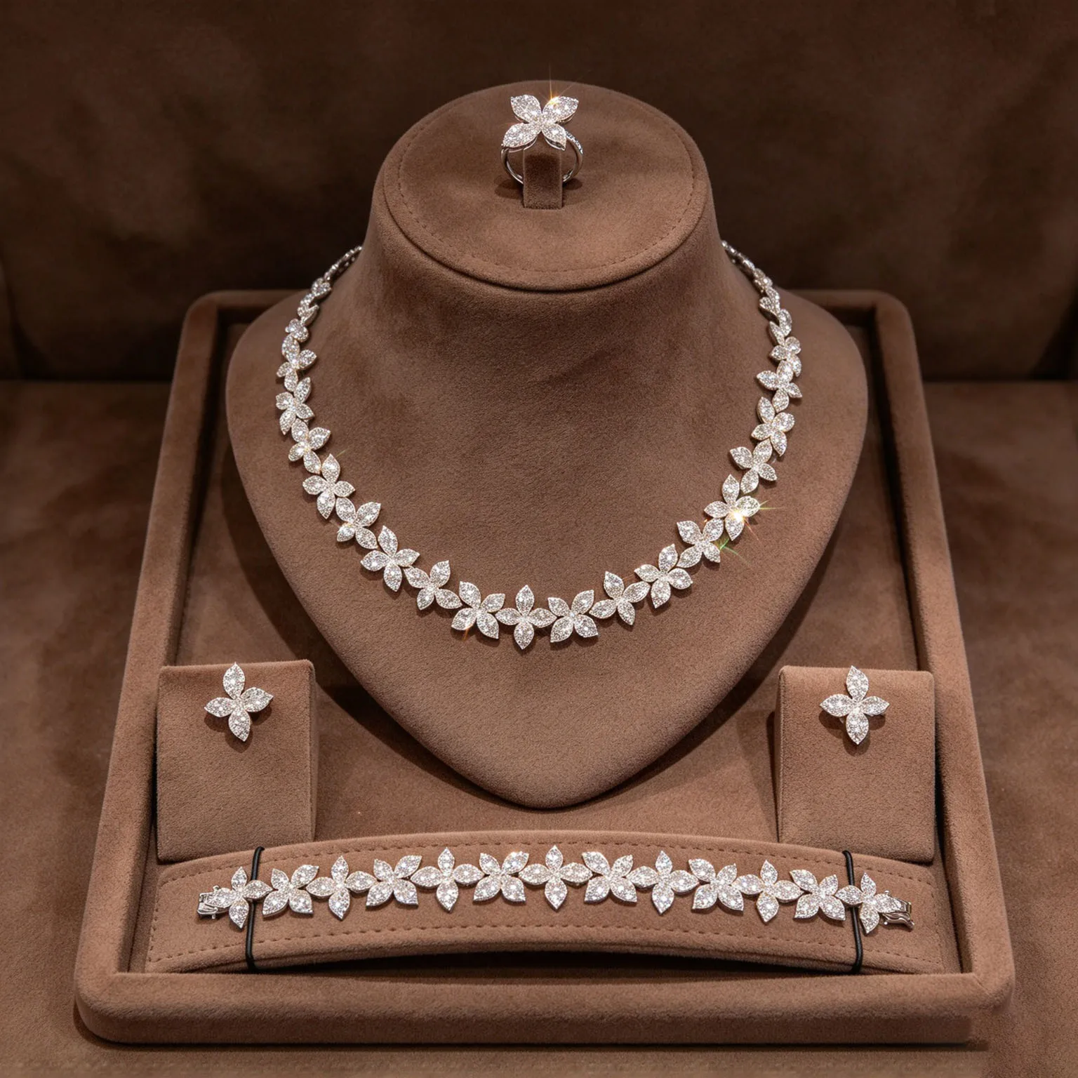 HIBRIDE New Popular Fashion Flower Shape Jewelry Necklace Earring Set Suitable for Women Wedding Bridal Accessories Gift S-1301