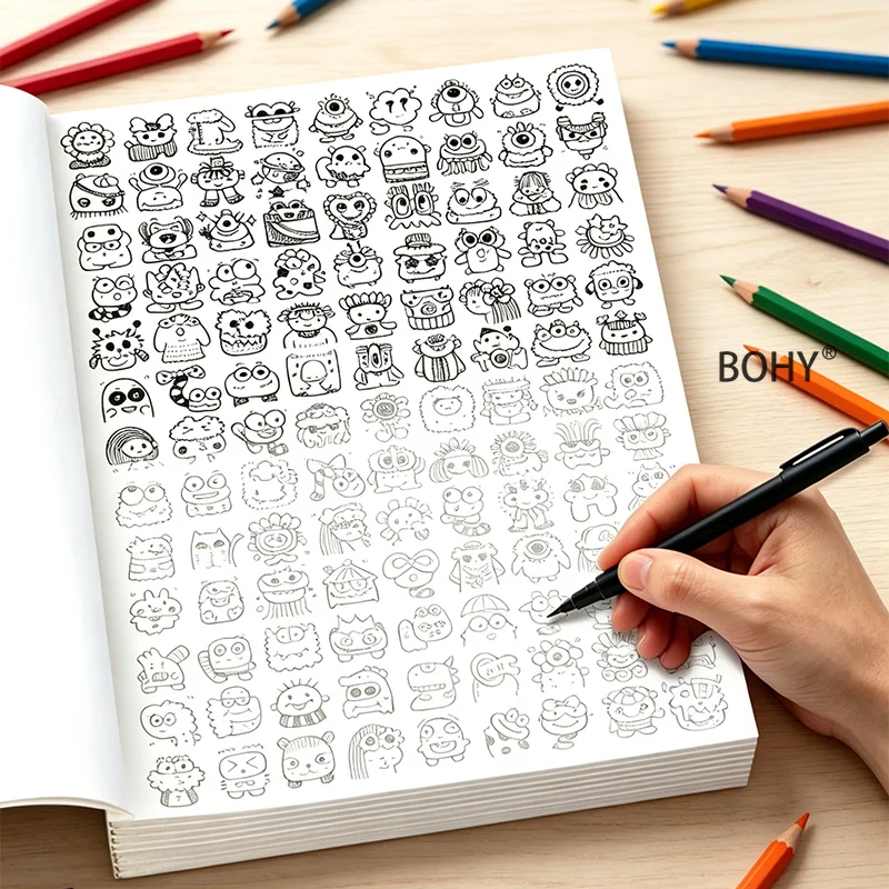 1 Adult Decompression Massive Fun Avatar Drawing Book, Include Various Character Expressions and Other Theme Patterns, 32 Pages