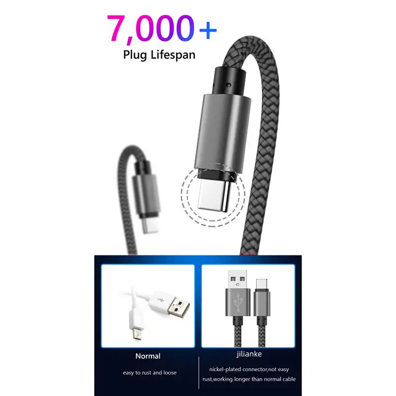 كابل بيانات من النايلون شاحن سريع USB A إلى Type C لهواتف هواوي وسامسونج وأندرويد، جهاز شحن TypeC بطول 1 متر و2 متر و3 متر - 3