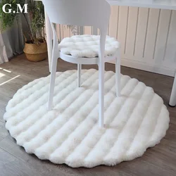 Tapis rond moelleux en peluche super doux pour enfants, tapis de chevet, tapis de chaise, polymère de sol non ald, salon, blanc, mignon, cercle