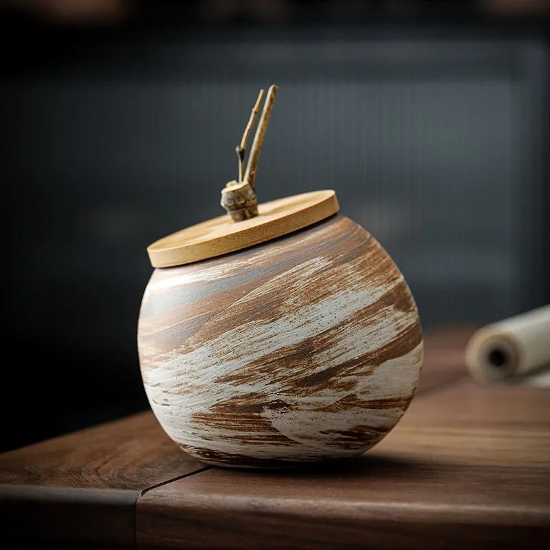 Coarse Pottery Tea Can Ceramic Tea Storage Tank Kung Fu Empty Box Tea Container Coffee Container