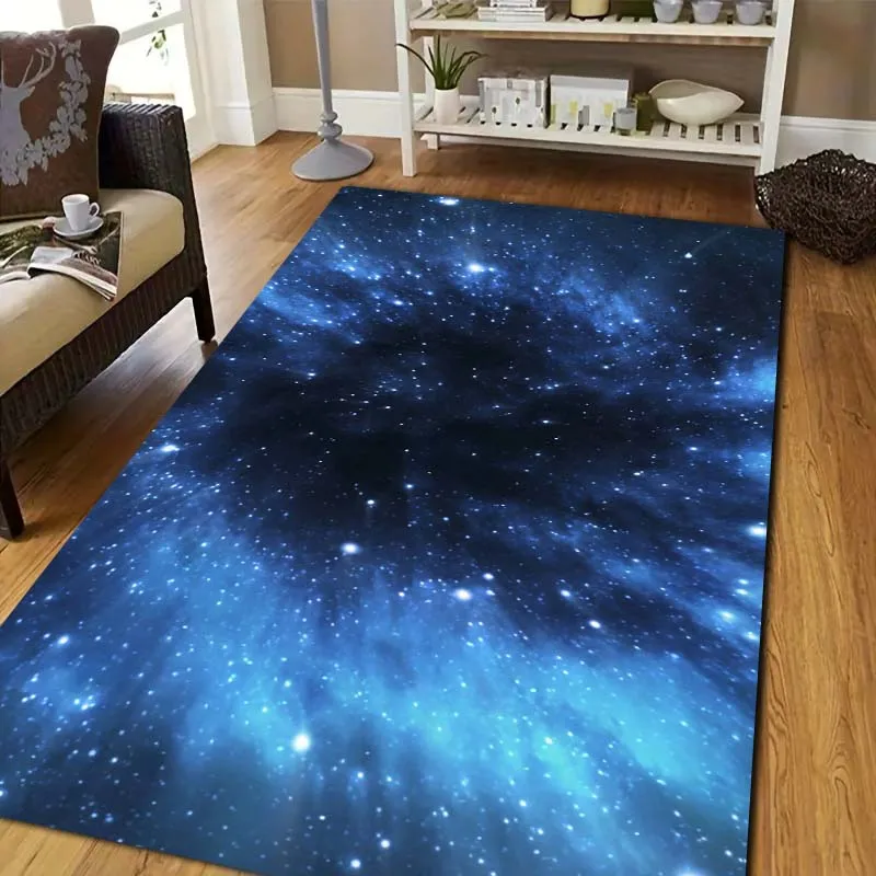 Space Galaxy Nebula Planet Print Flannel Area Rug Non‑Slip Soft Floor Mat For Couch Bedroom Living Room Indoor Home Decor Gift