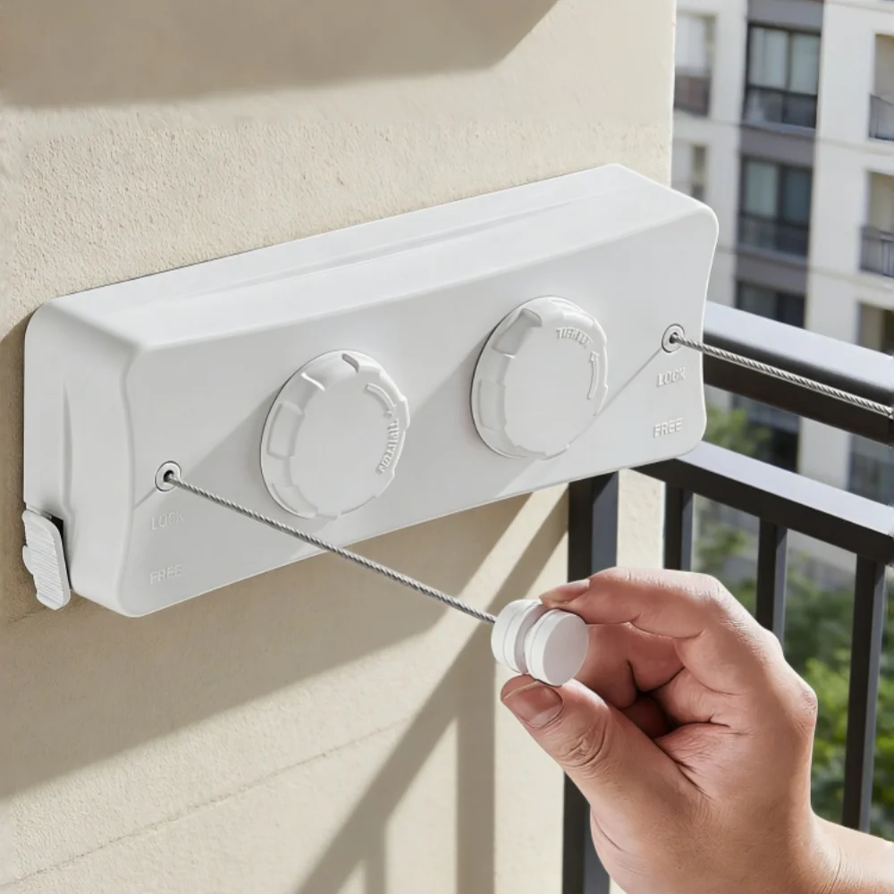 Wall Mounted Clothes Retractable Clothesline of Apartment Clothes Double 16.7Ft Rope Tender Clothes Line Clothes Hangers 304 SUS