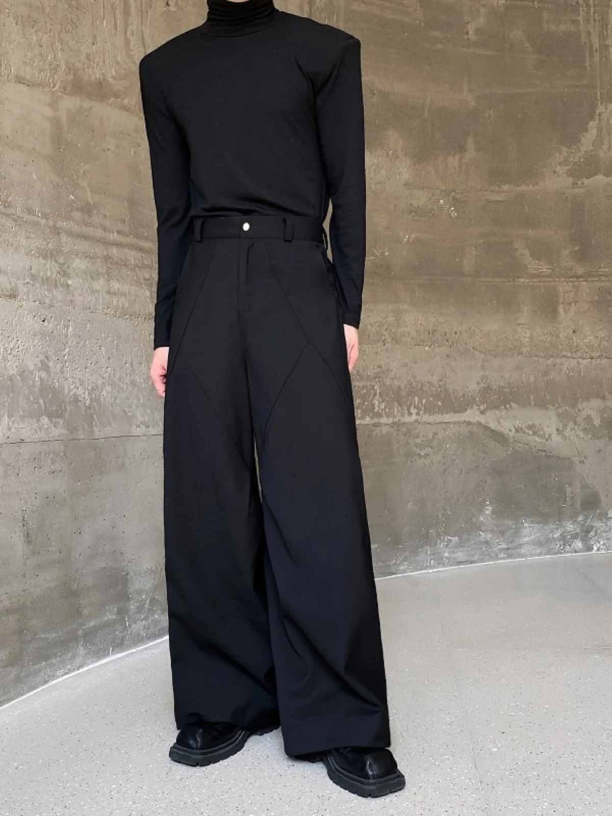 

Fall Straight Leg Suit Pants Men's Personali Pleated Splice Design Wide Leg Long Pants Cool Casual Floor-Length Pants