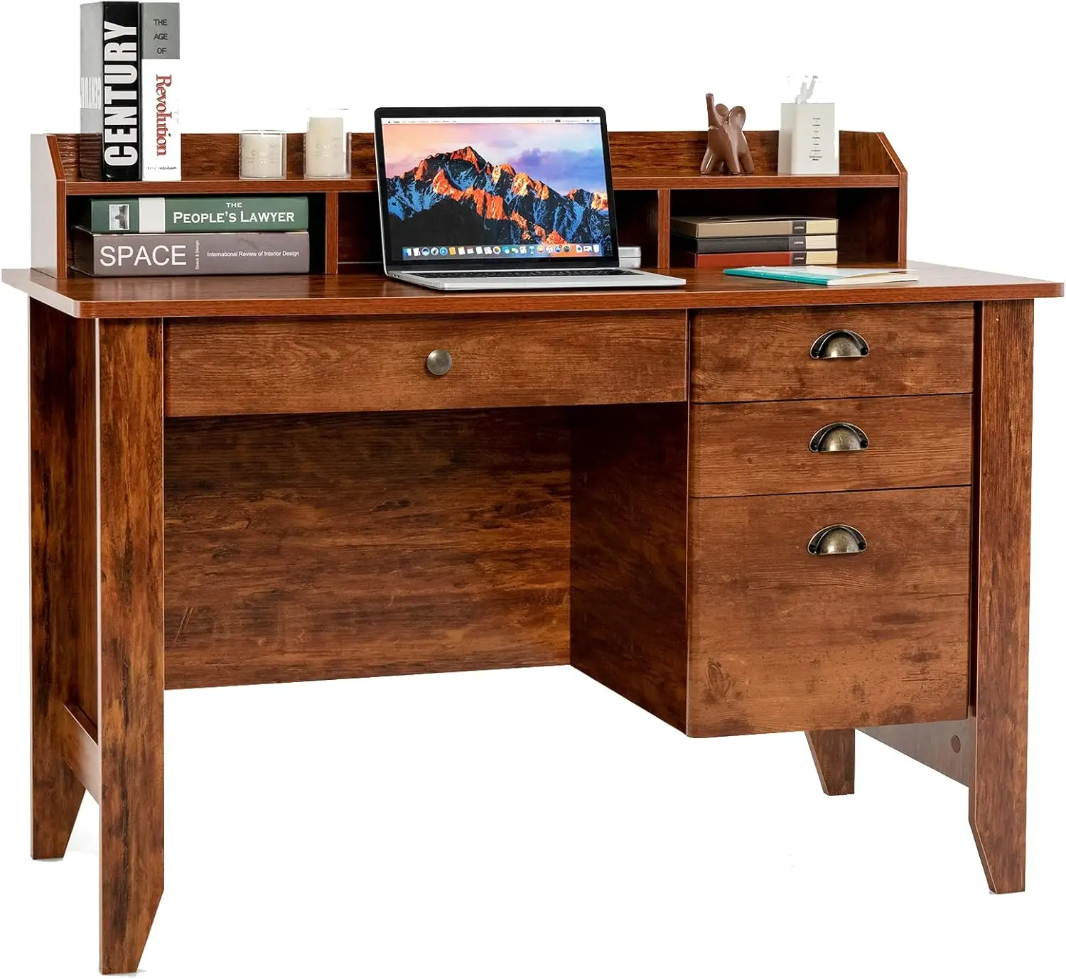 Tangkula Computer Desk With 4 Storage Drawers & Hutch, 48