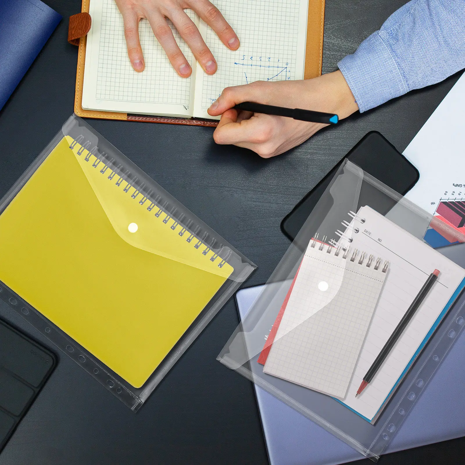 

20Pcs A4 Binder Document Storage Pockets Clear Snap Closure 11 Holes for Office School Receipt Invoice Organizer Folder
