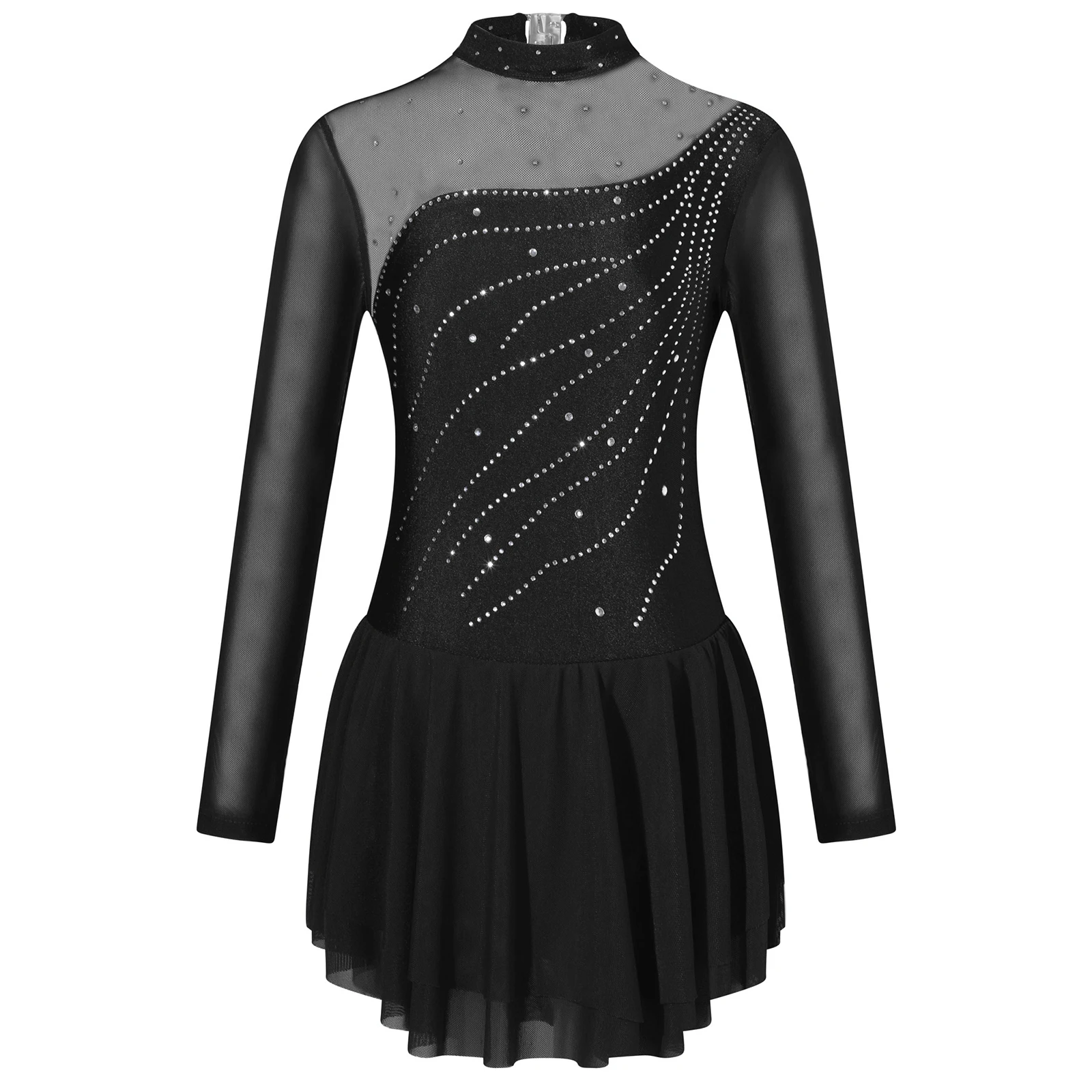 Kids Figure Skating Dress Girls Shiny Ballet Tutu Gymnastics Leotard Mesh Splice Chiffon Dress for Dancing Competition Costumes