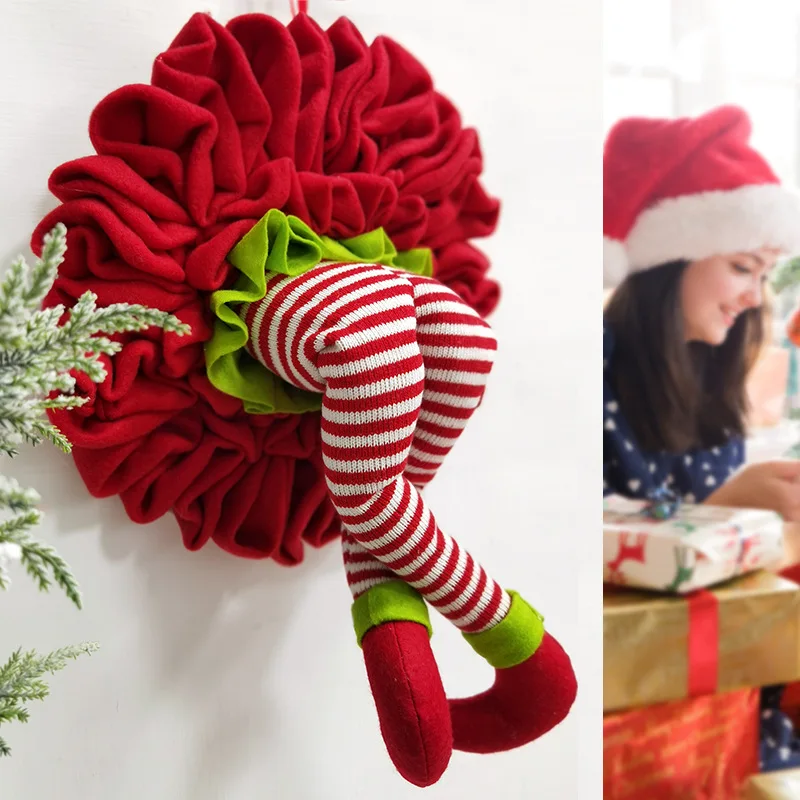 

Elf Leg Christmas Wreaths Elf Leg Climbs Out Wreaths Front Door Hanging Ornament For Xmas Tree Christmas Party Wall Window Decor