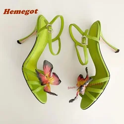 Green Butterfly Slingback Sandals Open Toe Stiletto Heels Buckle Women's Sandals Luxury Cut-Out Summer Shoes Party Runway 2024