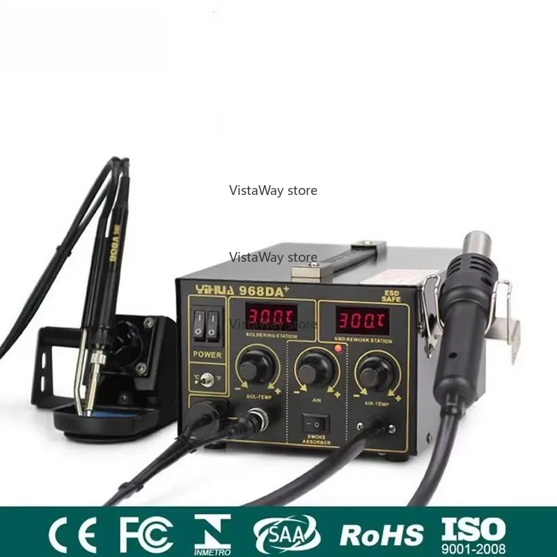 968DA+ Temperature Control Hot air Gun with Soldering Iron and Base Welding Station High Temperature Resistant Cleaning Sponge