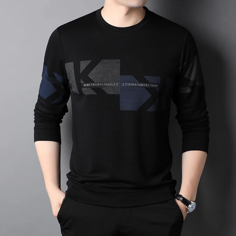 

MLSHP Long Sleeve Men's T-shirts Spring Autumn Round Collar Printed Casual Male T-shirts Fashion Simple Man Tees 3XL