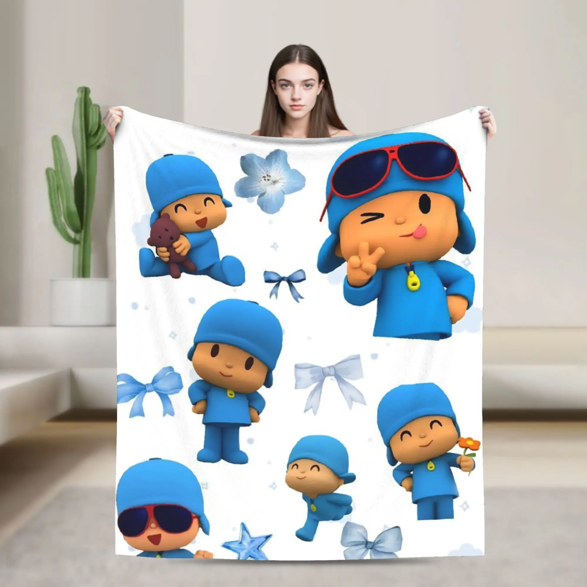 P-POCOYO Elly  Plush Blanket Children  Flannel Bedding Throws For Couch Chair Sofa Bed Super Warm Bedspread Gift Idea