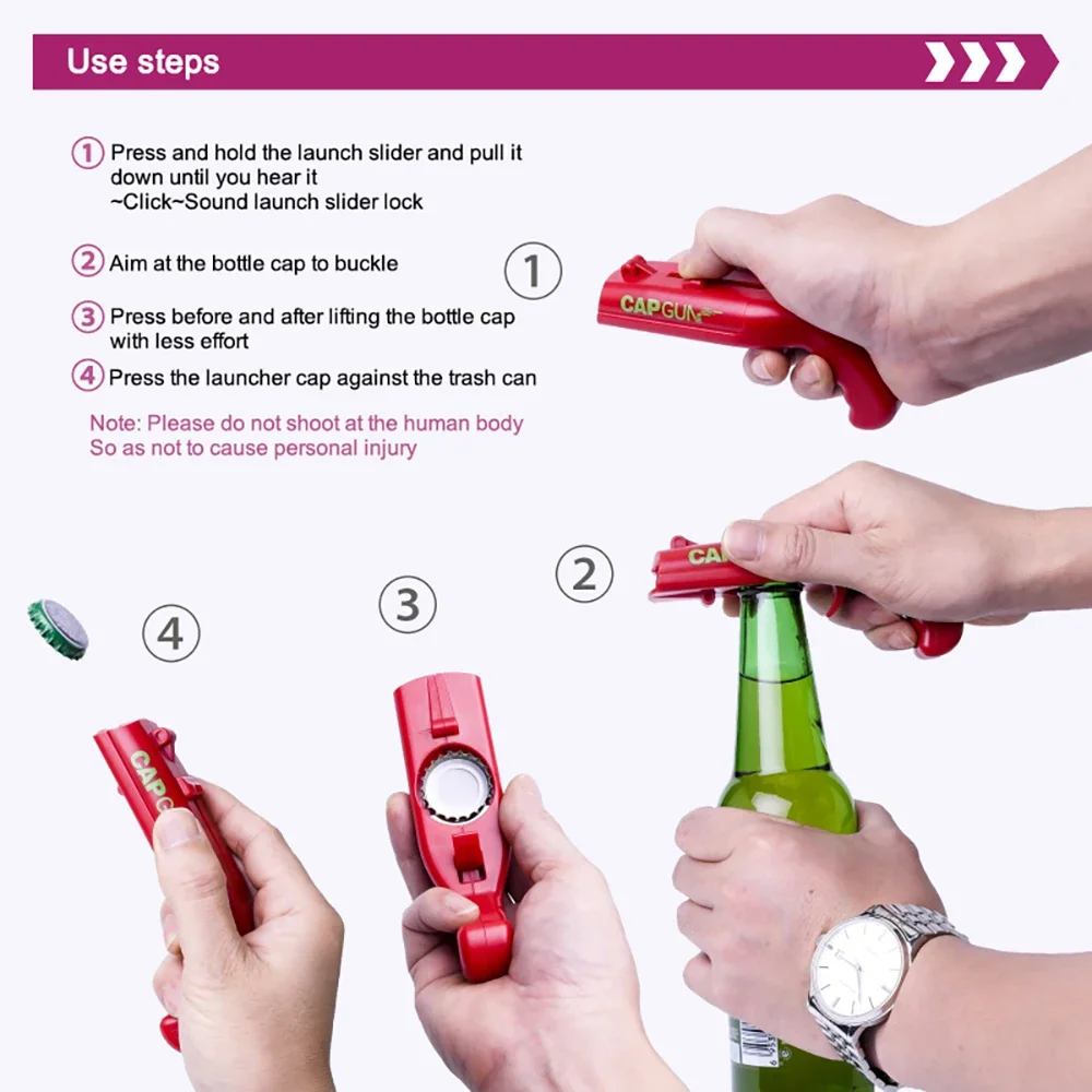 Creative Gun Bottle Opener Portable Drink Wine Corkscrew Flying Cap Launcher Shooter Drinking Game Toy Bar Tool Kitchen Gadget