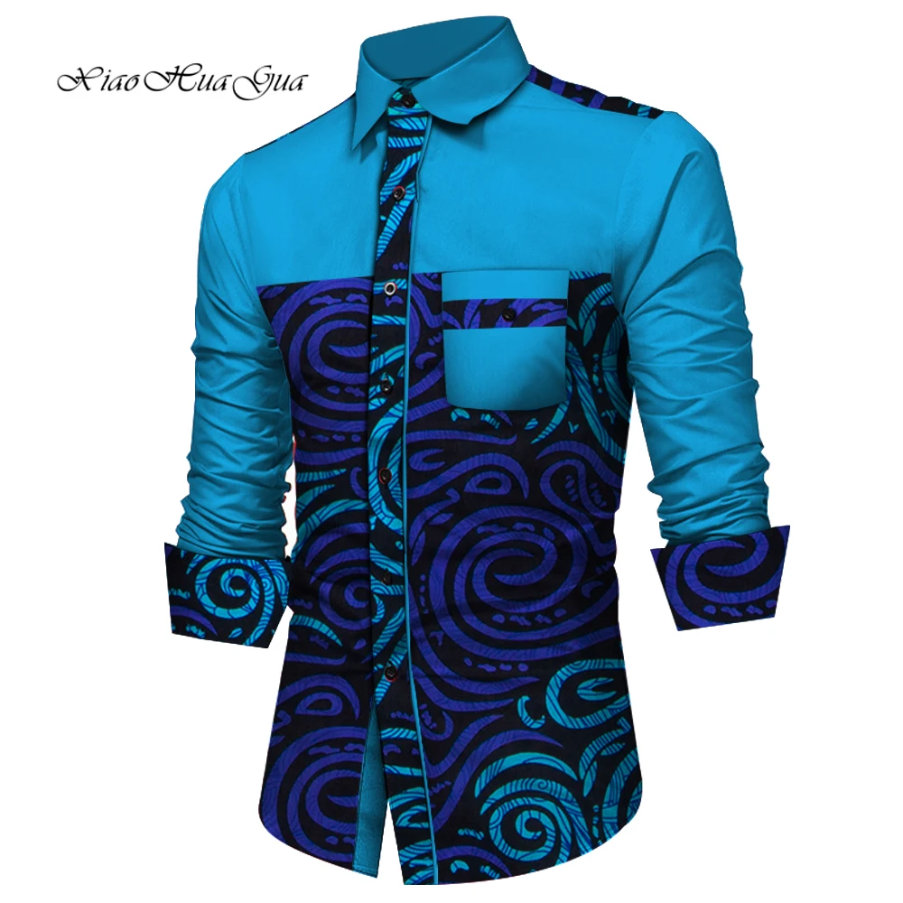 

New Style Shirts Men Turn-down Collar Long Sleeve Shirt Autumn Traditional African Print Tops Mens African Clothes WYN978