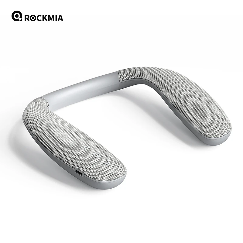 Altoparlante Bluetooth con archetto da collo di marca Rockmia EBS-908 Grigio 6w BT 5.0 Wireless Stereo Boom per giochi di lavoro in casa Camminare Ciclismo