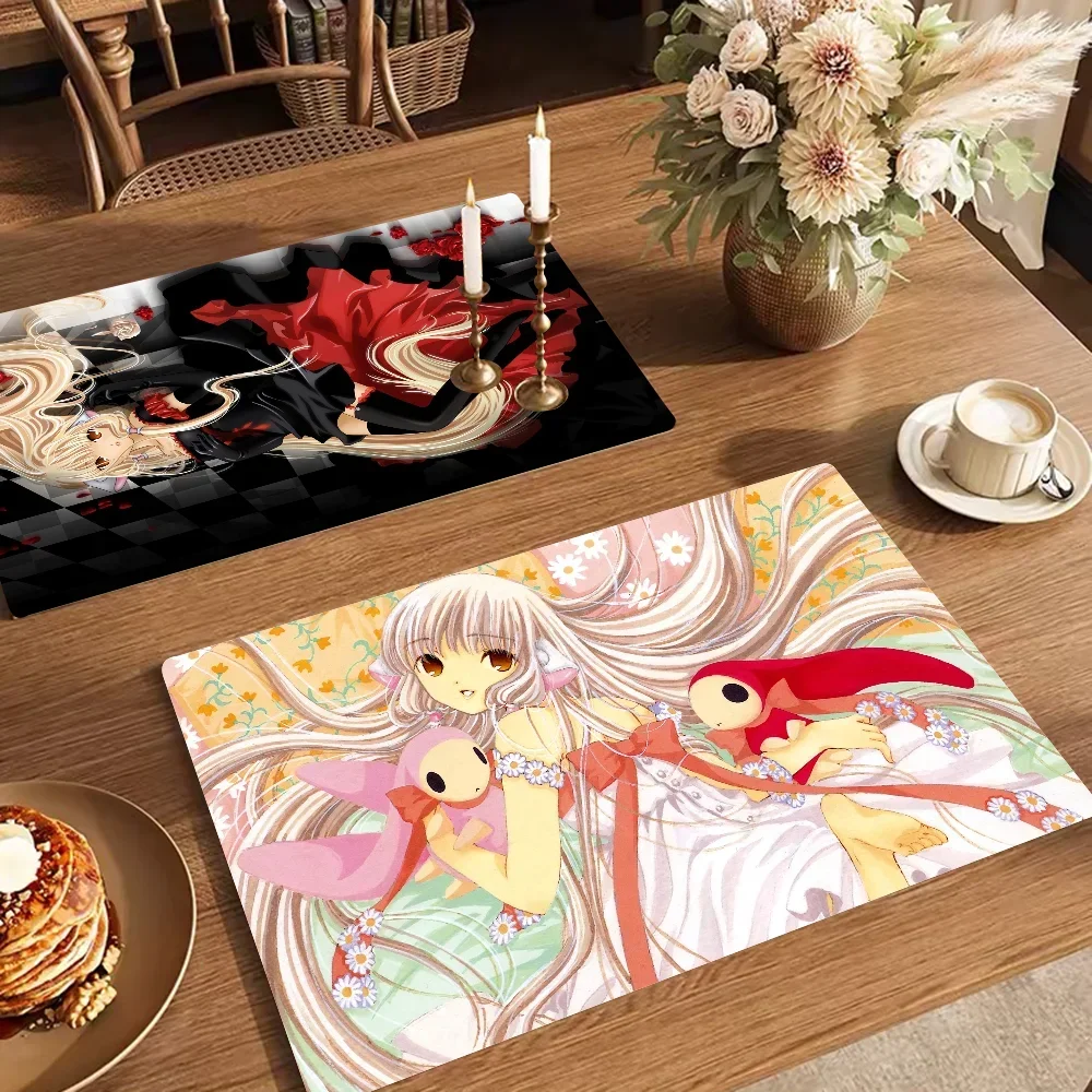 Anime Chobits Printed Kitchen Tableware Dish Drying Mats Desk Drain Pad Heat Resistant Counter Top Mat Non-slip Draining