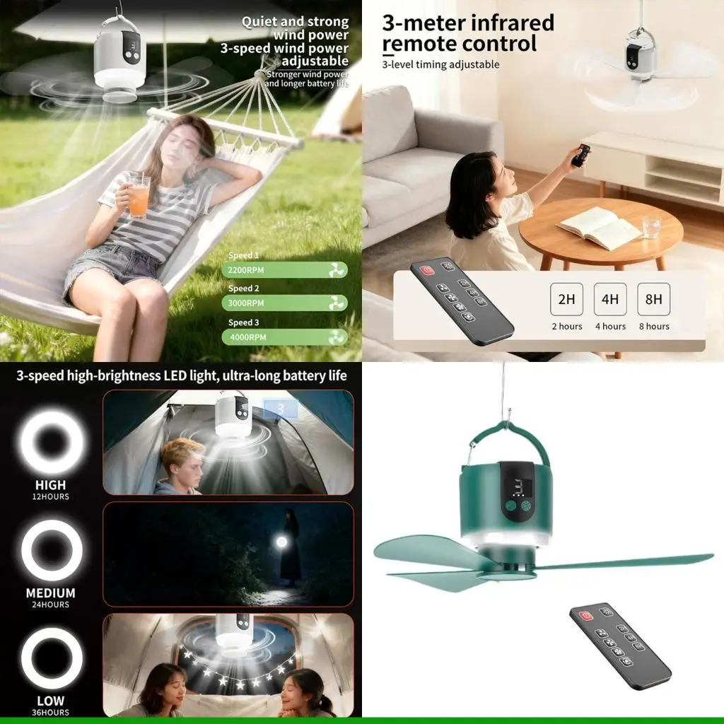 U55C Camping Fan Energy Efficient USB Power Ceiling Fan With Long Battery Service