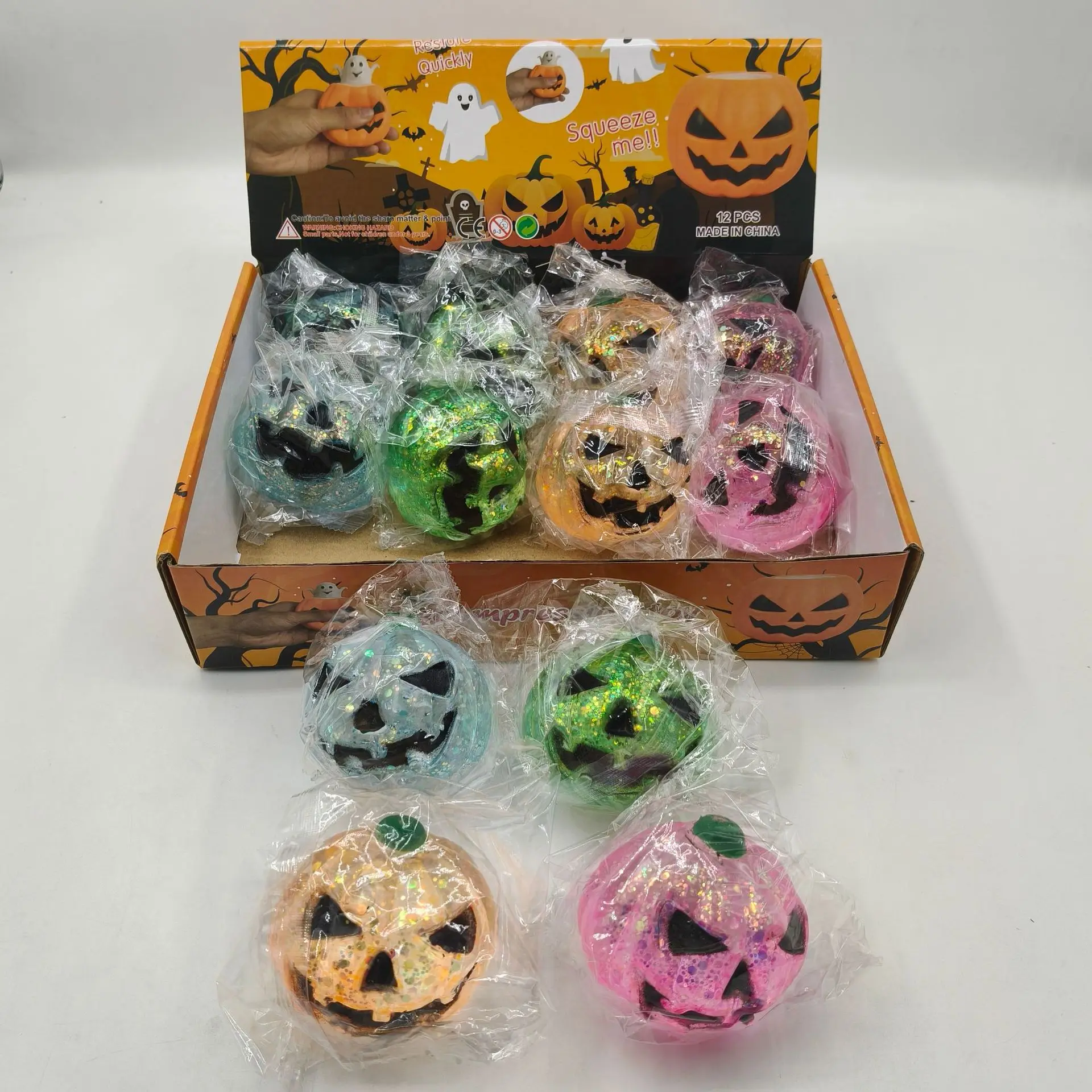 1/12PCS New Halloween Pumpkin Maltose Bun Squishy Stress Relief Fidget Squeeze Decompression Toy