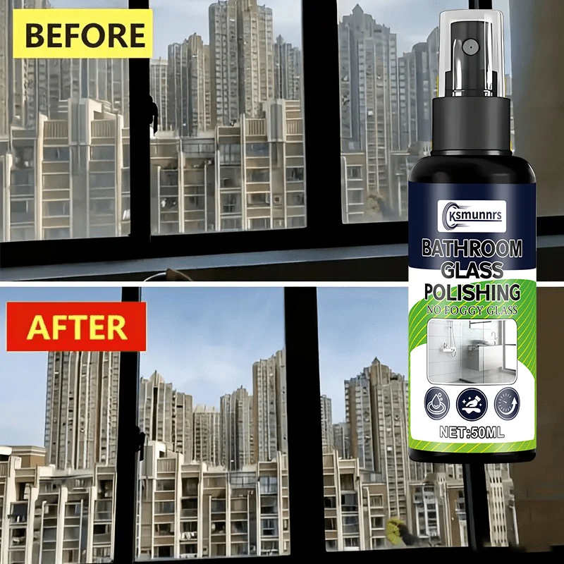 Efficient Bathroom Glass Cleaner Spray Hard Water Stain Remover for Shower Doors Tiles RV Use High-Efficiency Spot-Free Shine