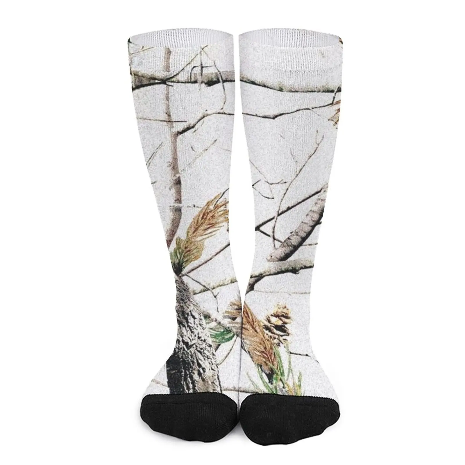 

White snow winter camo tree branches leaves Socks Stockings man men gifts Men's socks Sock woman