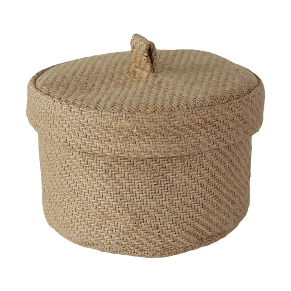 Weaving Snack Storage Box Jute  Sundries Storage Baskets With Lids Wardrobe Table Round Gift Box Wicker Seagrass Flower Pot