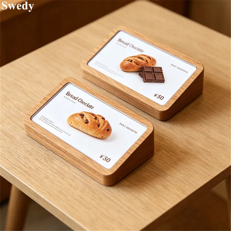 5 Pieces 60x38mm Small Wood Price Tag Stand Solid Wood Sign Holder Display Stand Label Holder Desktop Acrylic Price Sign Frame