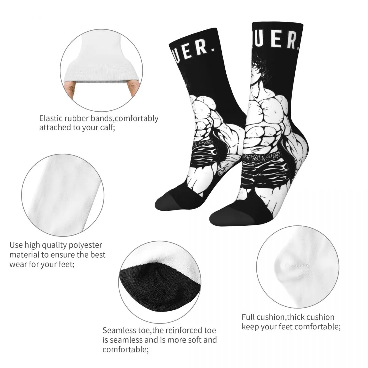 Baki Hanma Conquer Socks Men's Women's Polyester Casual Anime Socks Novelty Spring Summer Autumn Winter Socks Gifts