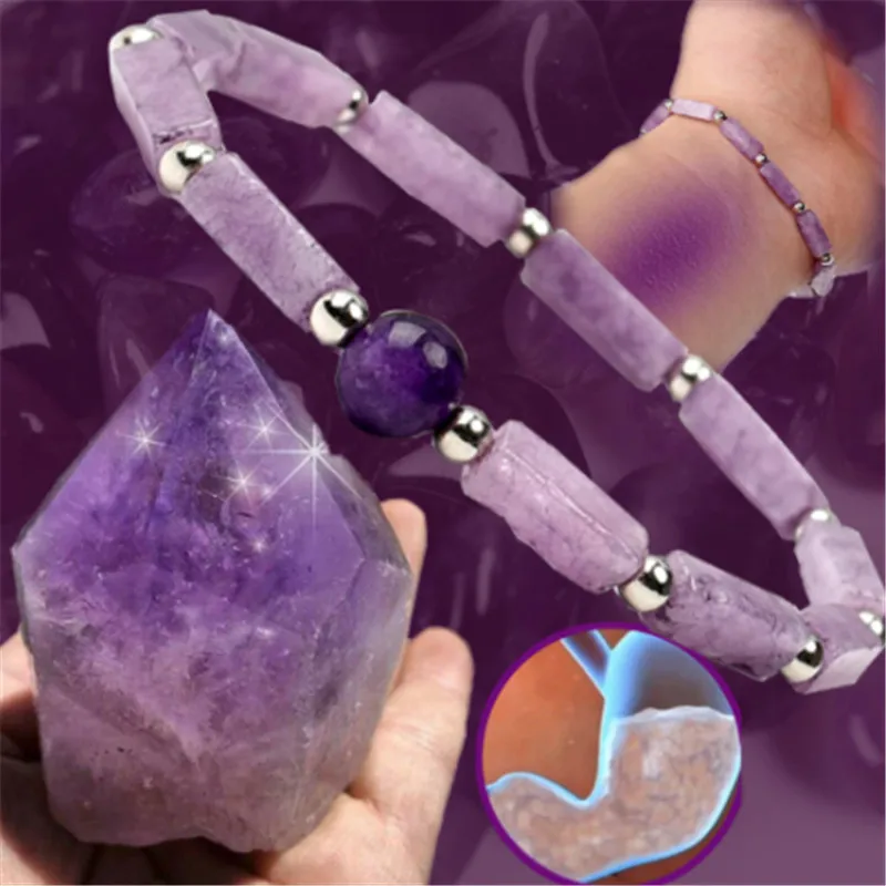 Amethyst Body-purify Slimming Bracelet Natural Amethyst Bead Energy Bracelets for Women Used To Relieve Fatigue Lose Weight Gift